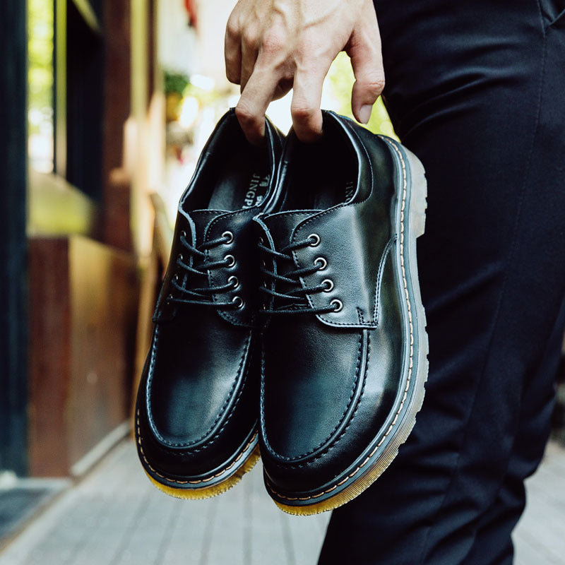 Men's Low Top British Leather Tooling Casual Leather Shoes