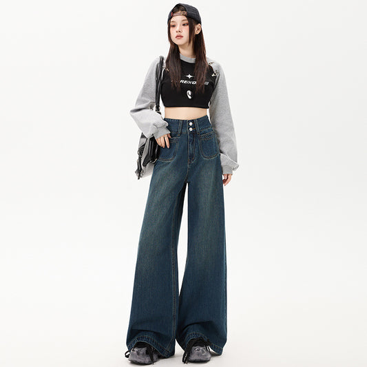 Nye enkle højtaljede casual jeans med lige ben til kvinder