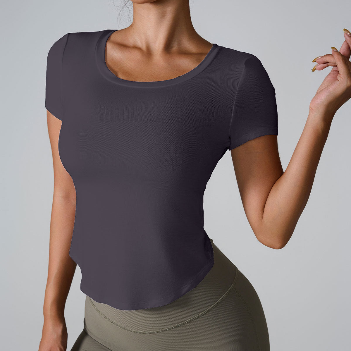 Sports Yoga Sæt med korte ærmer Kropsformende Fitness T-shirt med korte ærmer