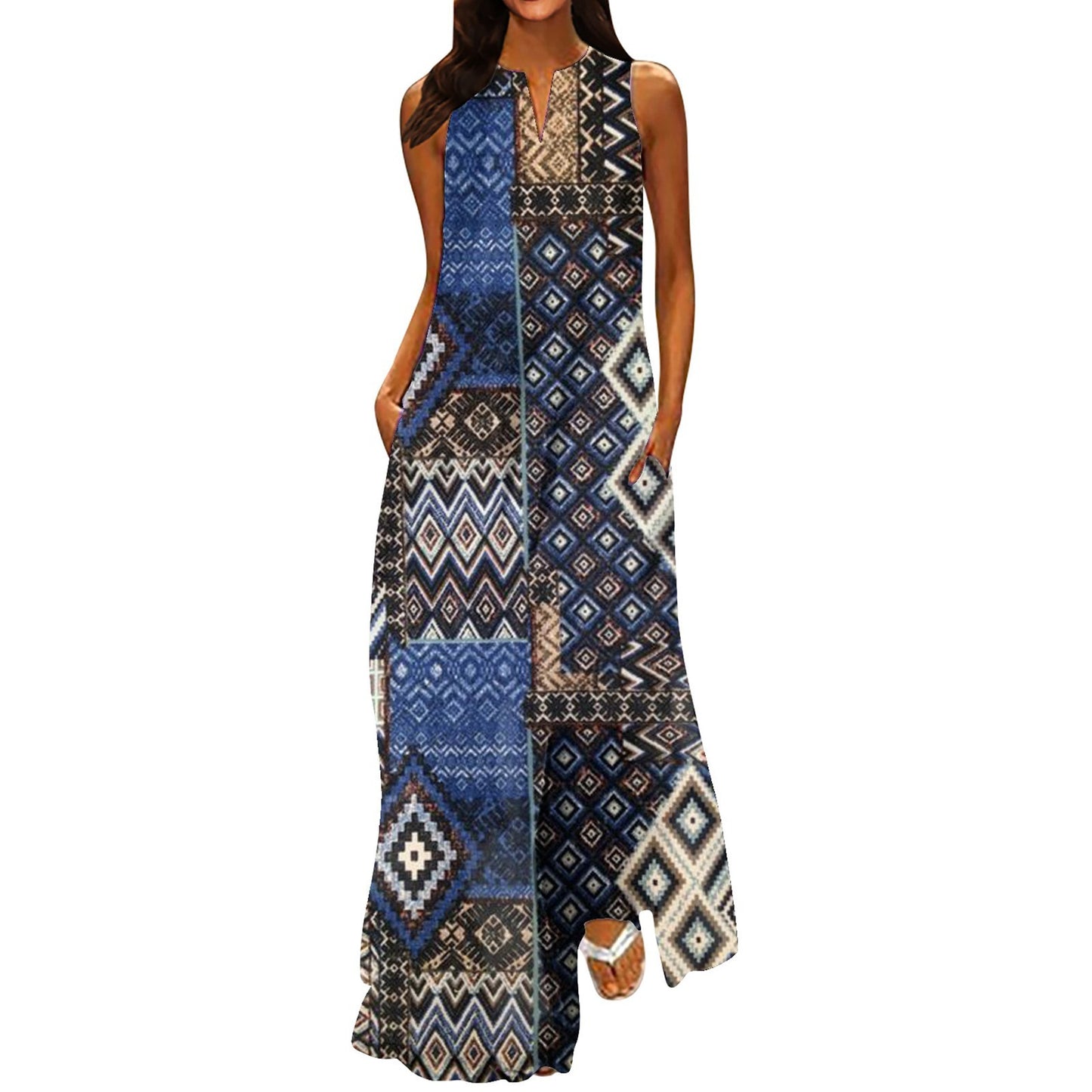 V-neck Pocket Floral Dress For Women