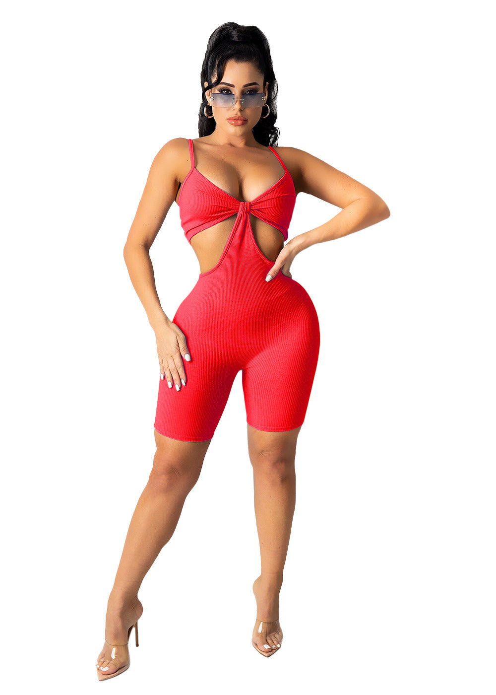 Women's Solid Color Pit Strip Tight Suspender One Piece Pants