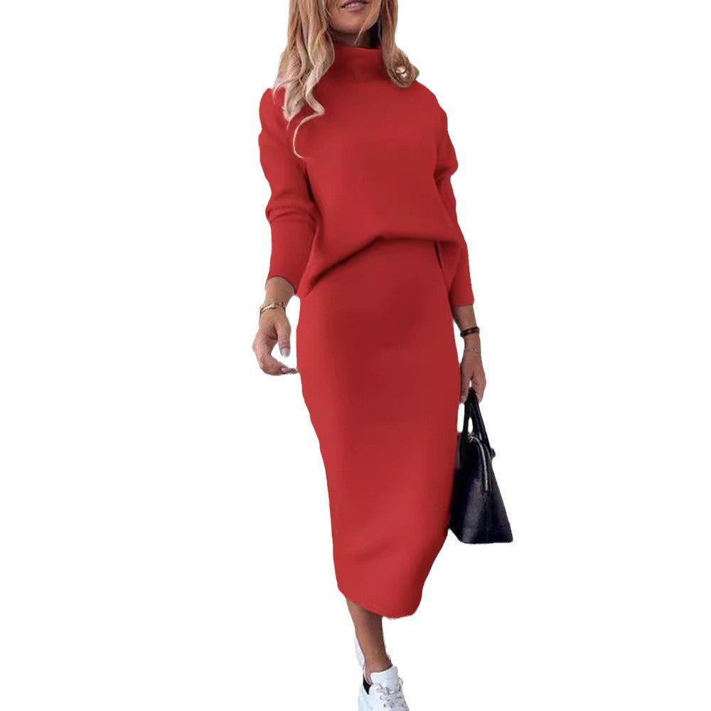 Womens Fashionable Casual V-Neck Patchwork Solid-Color Two-Piece Set Dress