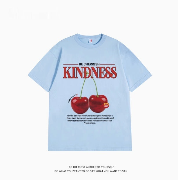 Sweet Cool Simple Letter Cherry Short Sleeve T-shirt Pure Cotton