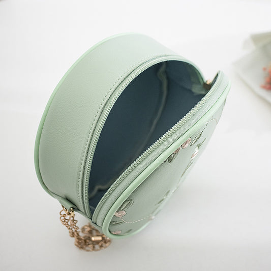 Simple Embroidery Small Round Bag Women