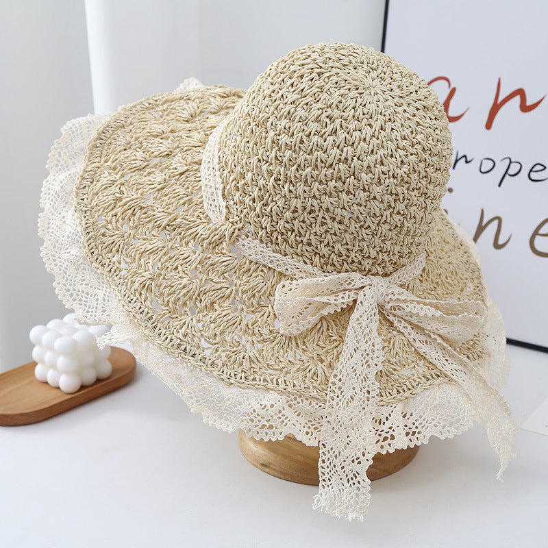 Women's Big Brim Beach Lace Strap Bow Hat