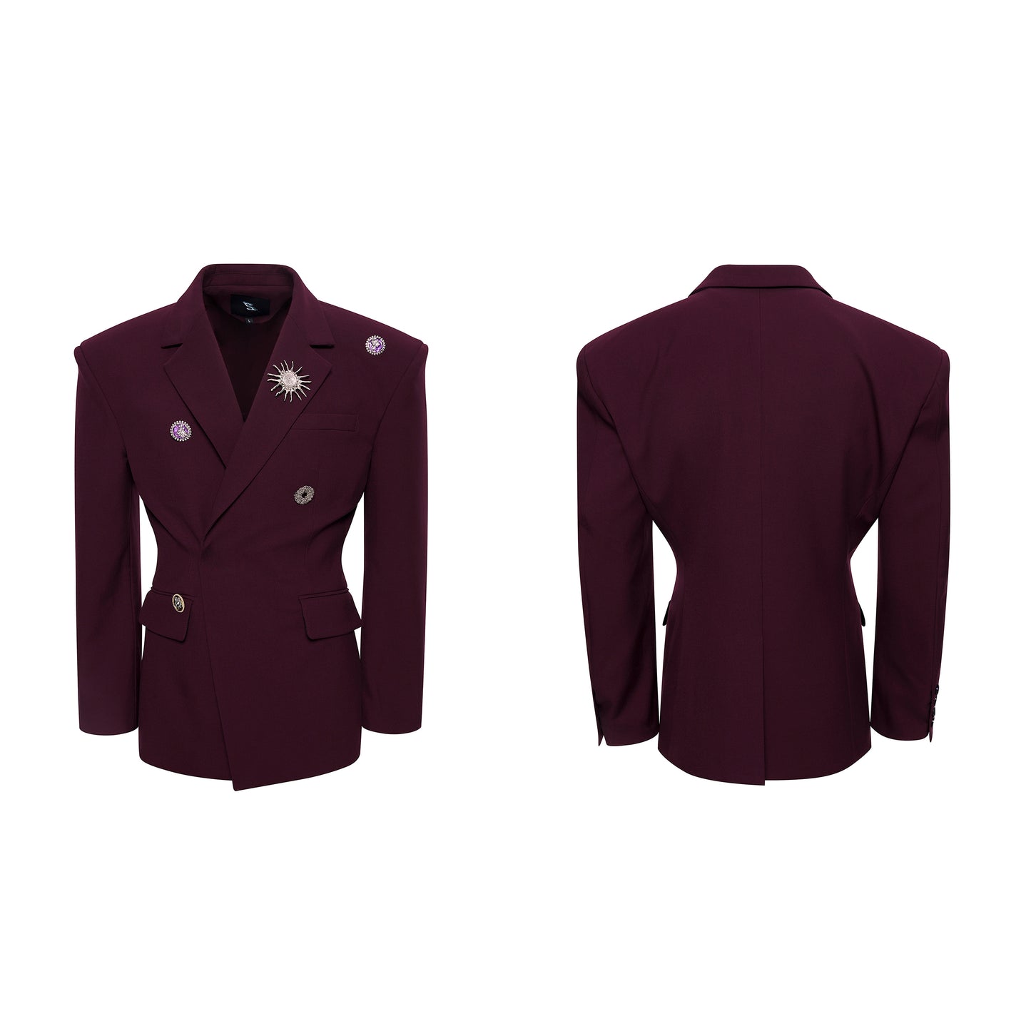 High-grade Light Luxury Metal Brooch Men's Tight Waist Crisp Wool Suit