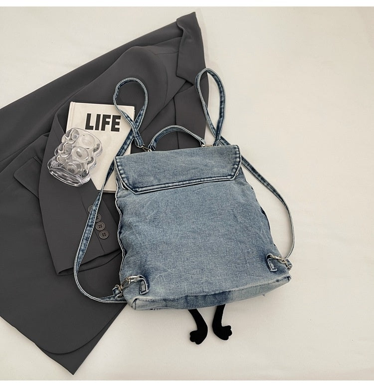 Retro Washed Denim Backpack Design Sense