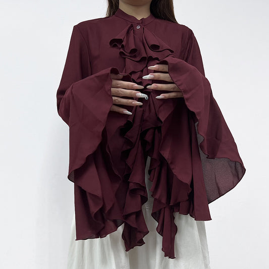 European And American Style Ruffled Long-sleeved Shirt Women's Fashion Temperament