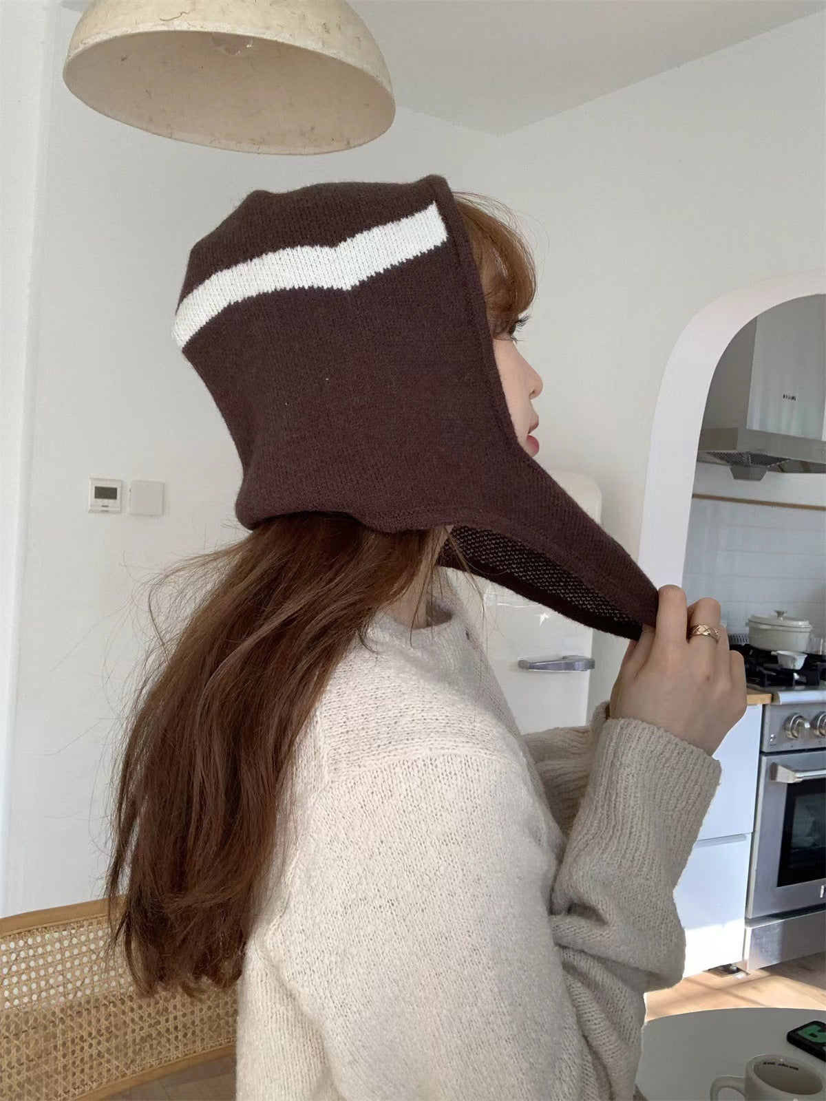 Women's Knitted Hat With Cross Straps And Scarf
