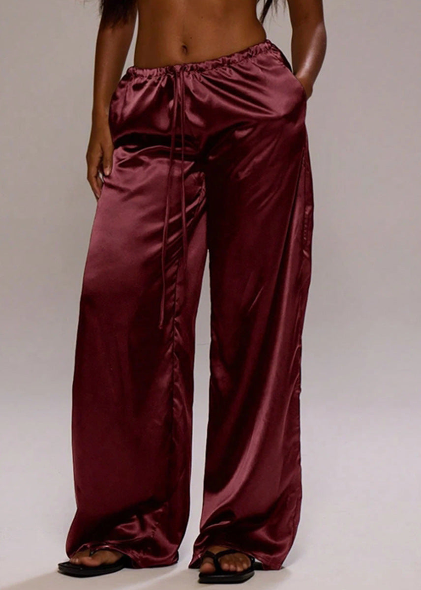 Satin Loose Wide Leg Drawstring Long Pants