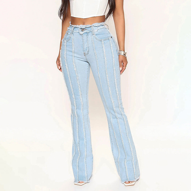 Råkant Jeans til Kvinder i Plus Size, Vasket med Frynser