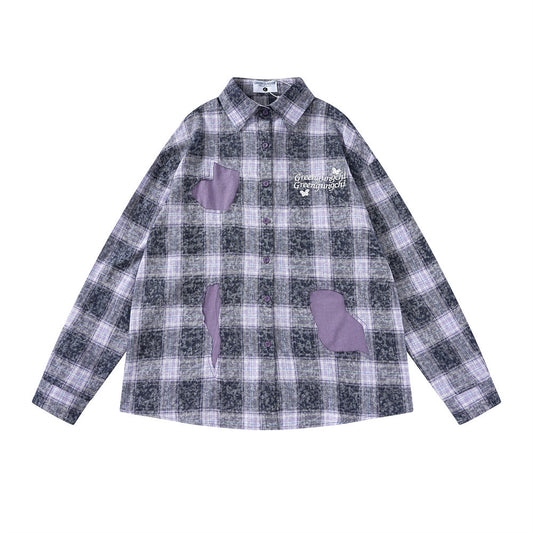 Plaid Embroidered Long-sleeved Shirt For Men Spring And Autumn