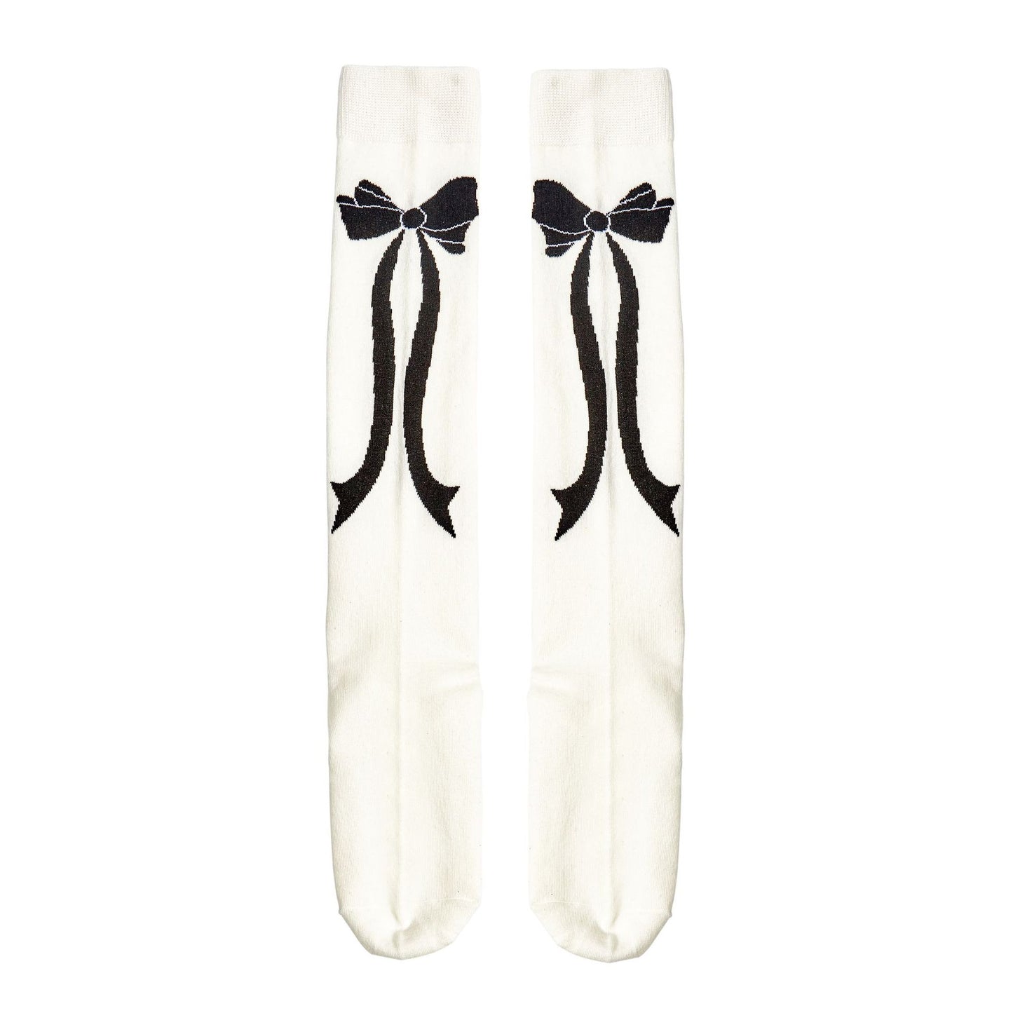 Autumn And Winter Cute Bow Calf Socks Black And White Long Tube Knee Socks