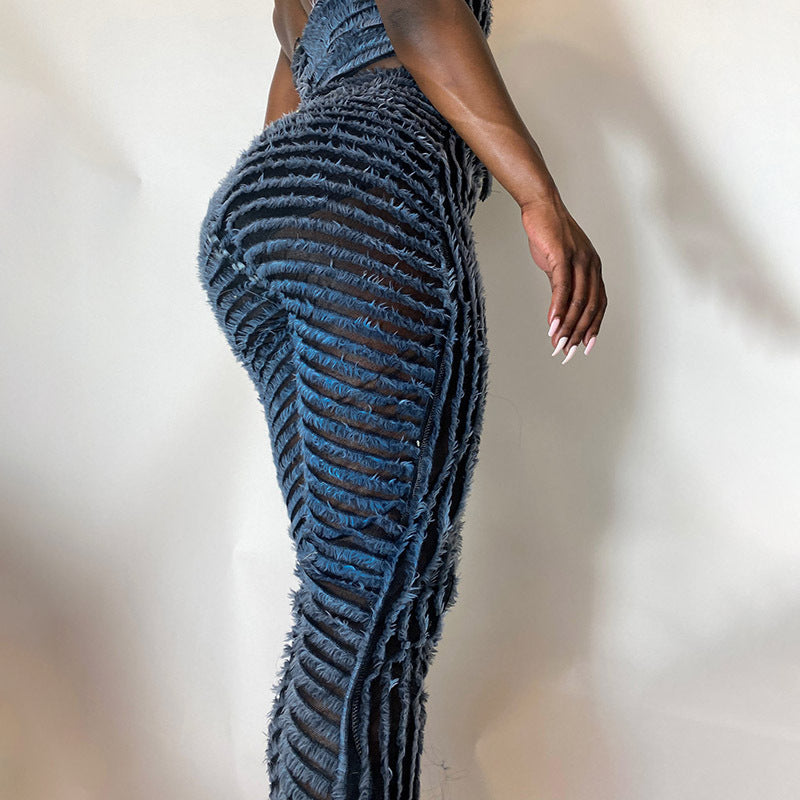 Women's Fashionable High Waist Texture Pants