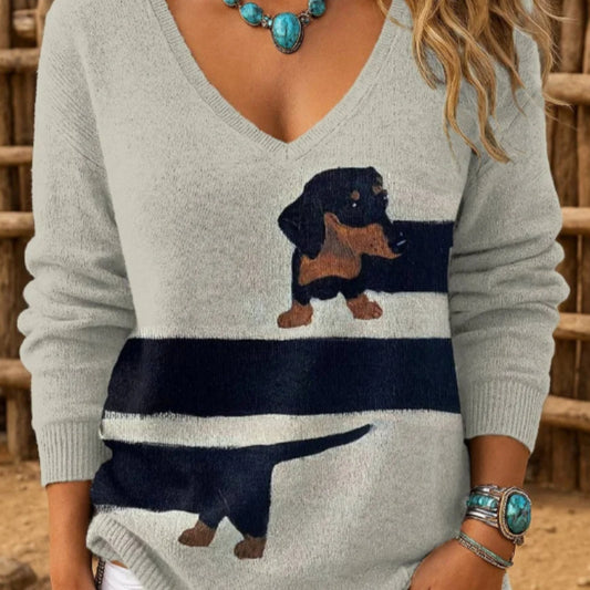 Women's Dog Print Casual Pullover Sweater