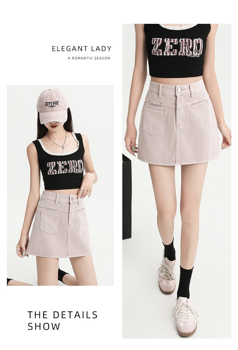 Thin Denim Skirt Women's A- Line Pantskirt
