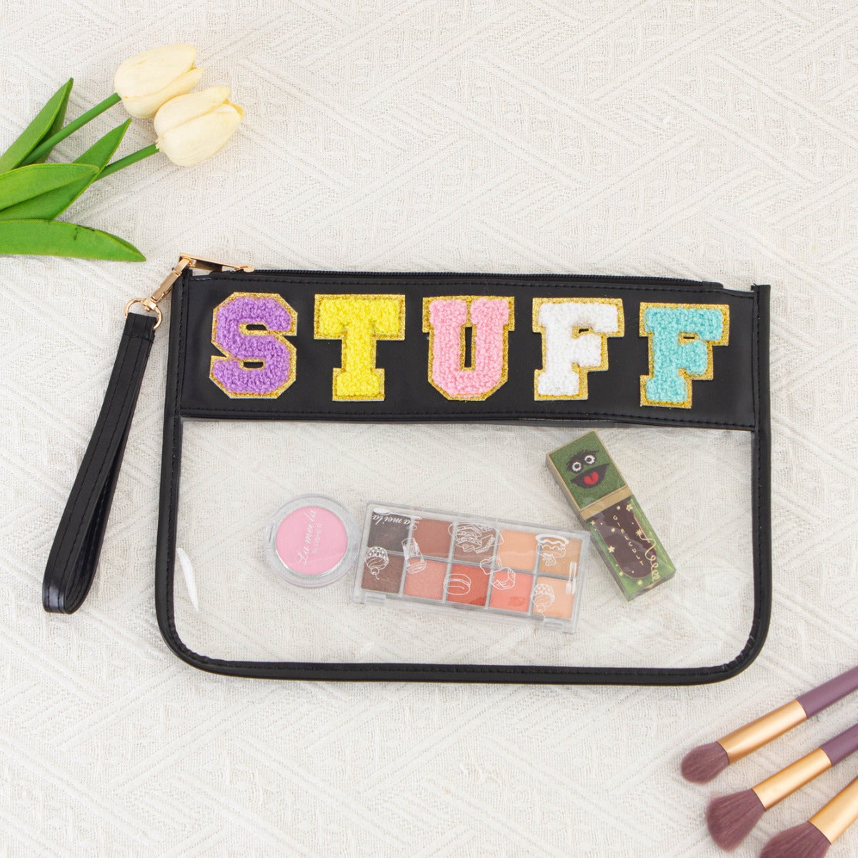 Snack Storage Bag Transparent Pvc Zipper Embroidery Lettered Make-up Bag