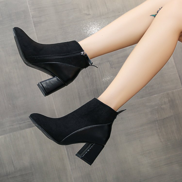 European And American Frosted Side Zipper Ankle Boots