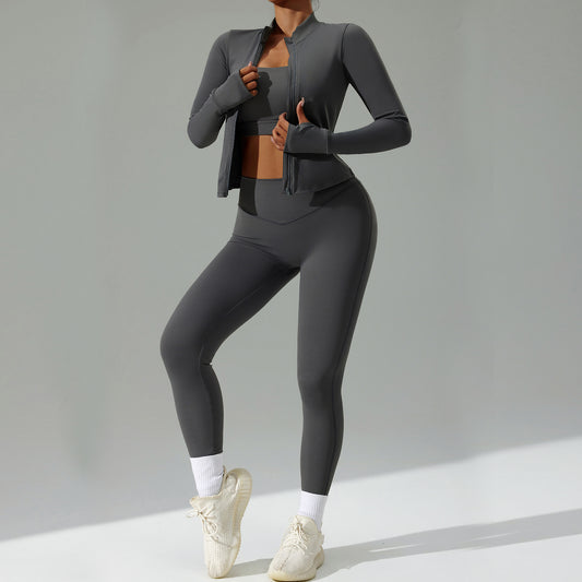 Cardigan Running Sports Quick-drying Workout Clothes Three-piece Suit