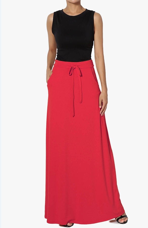 Versatile Solid-Color Drawstring Skirt For Women