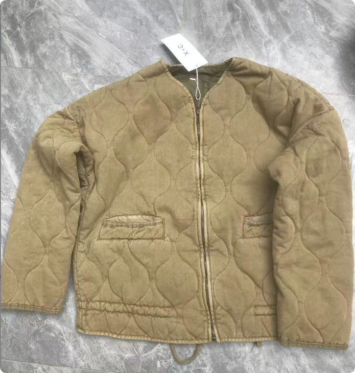 Large Pocket Lace-up Long Sleeve Cotton Coat Jacket Washed Cotton-padded Coat For Women