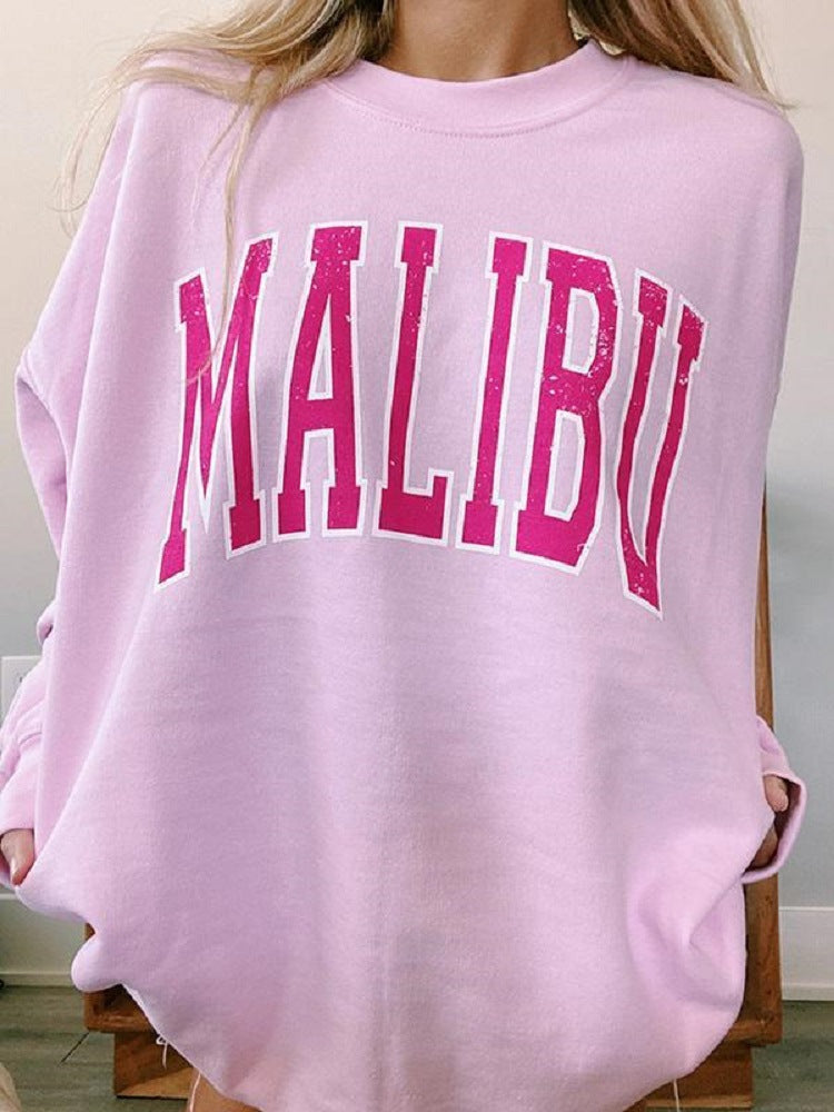 Plus Size Sweater Round Neck Printed Loose Comfortable Top Women