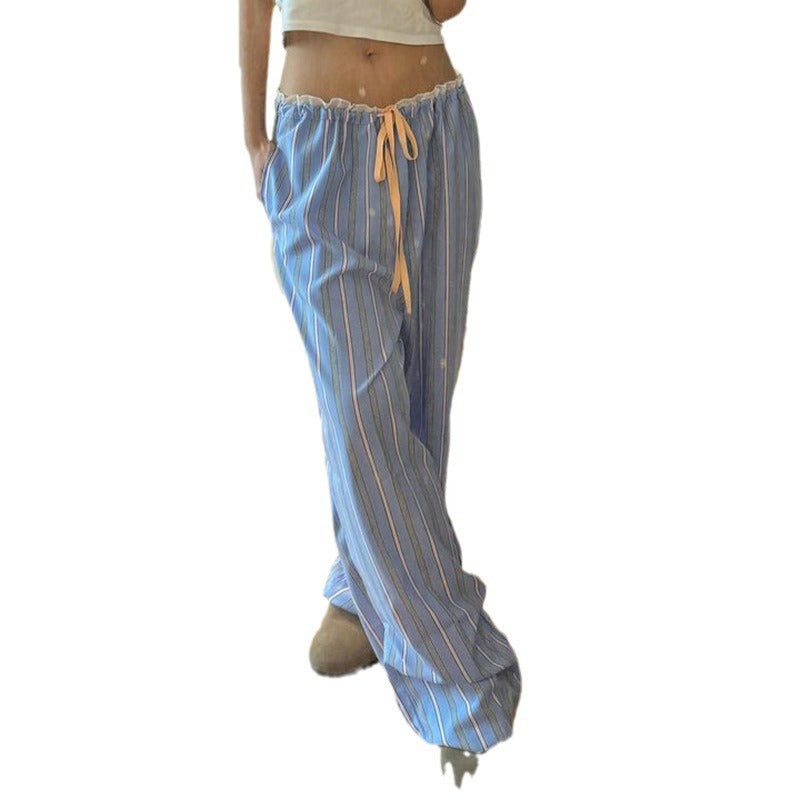 Lace-panelled Elastic-waist Drawstring-cinched Loose-fitting Pants
