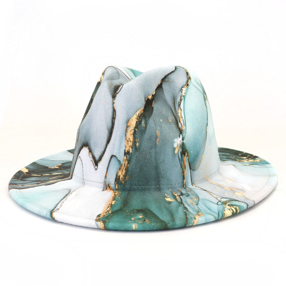 New Digital Printing Woolen Big Jazz Top Hat Big Pressure Hat