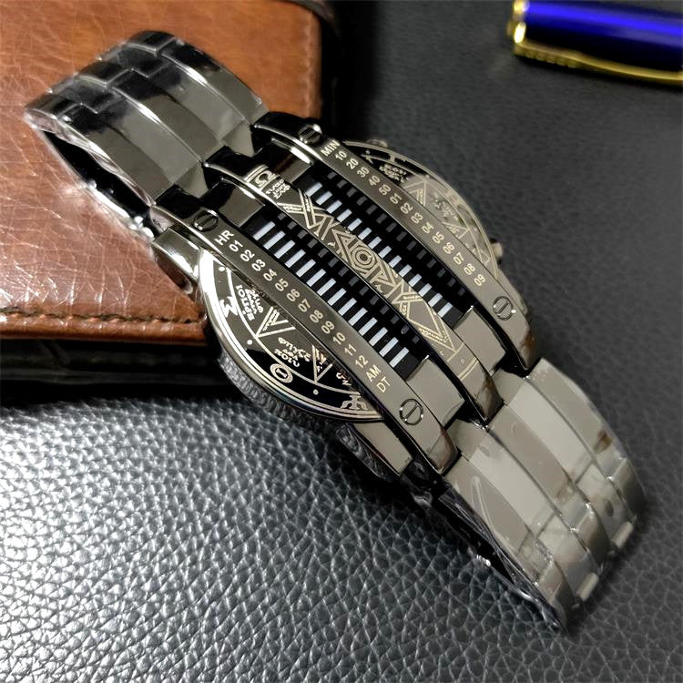 Creative Double Row Light Binary Steel Band LED Watch