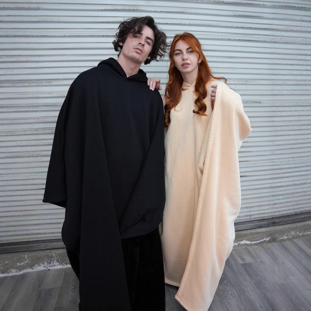 Hooded Button Woolen Cloak Tops Same Style