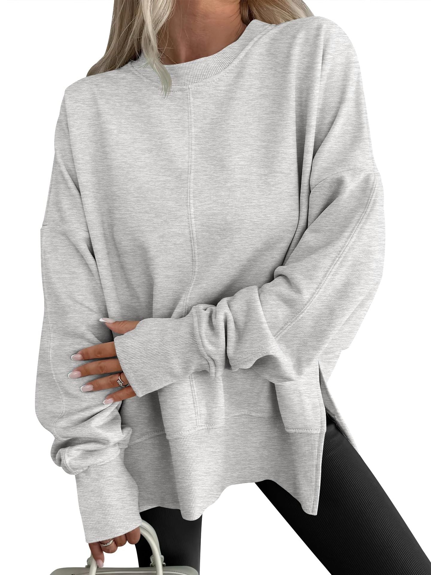 Moderne afslappet rundhalset pullover løs sport langærmet sweater