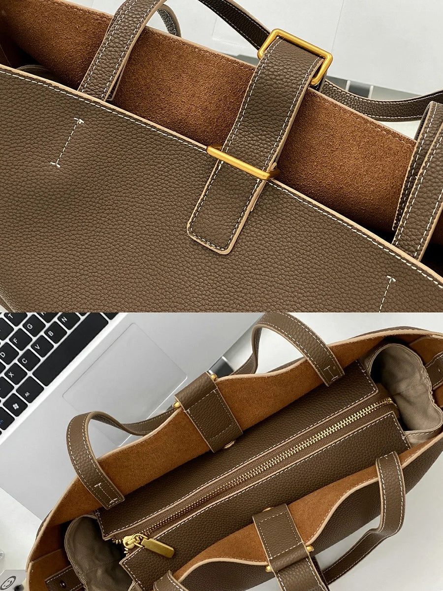 Leather Handbag With Premium Feel And Large Capacity