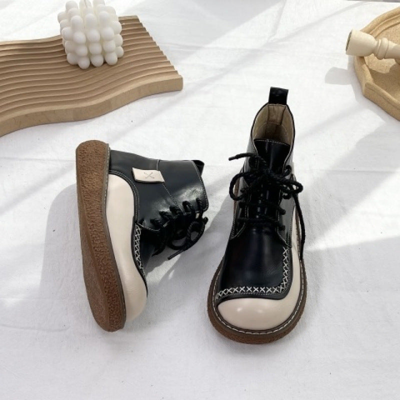 Autumn And Winter New Forest Retro Lace-up Women's Shoes Thick-soled Casual Martin Boots