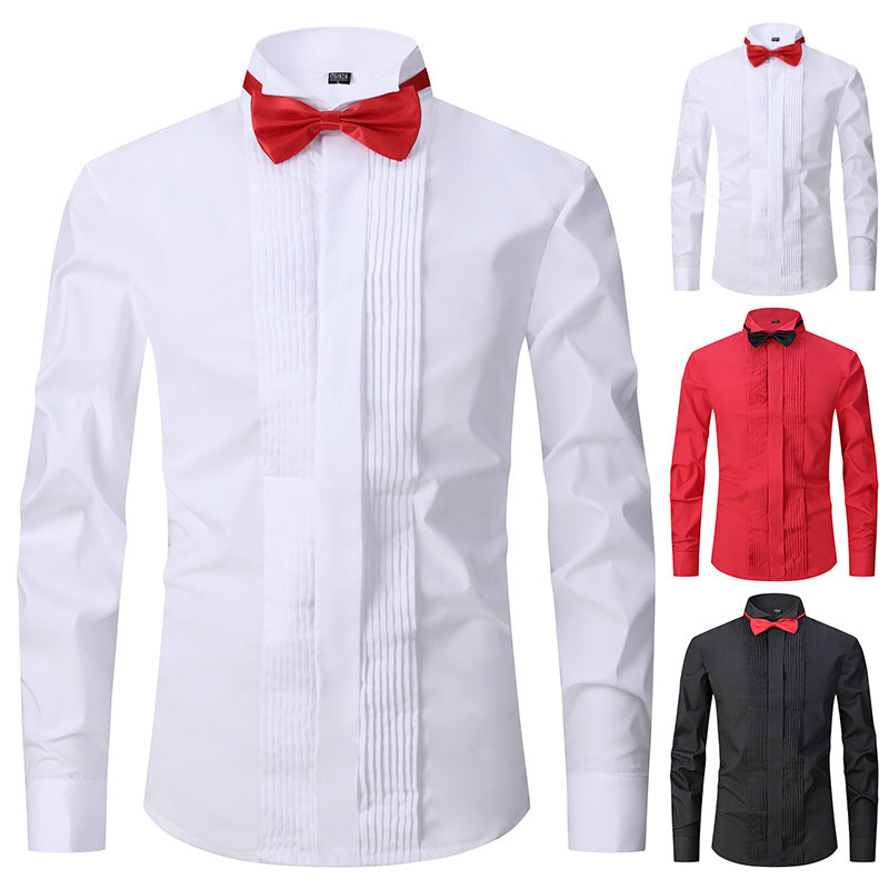 Solid Color Slim-fit Cotton Men's Long-sleeved Shirt