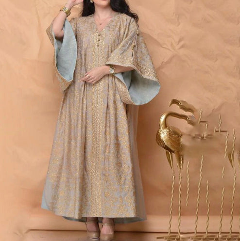 Gold Embroidery Loose Flare-Sleeve Dress Robe