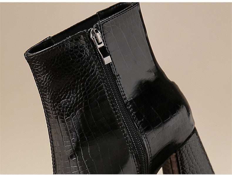 Women's Fashion Vintage Patent Leather Pointed Toe Martin Boots