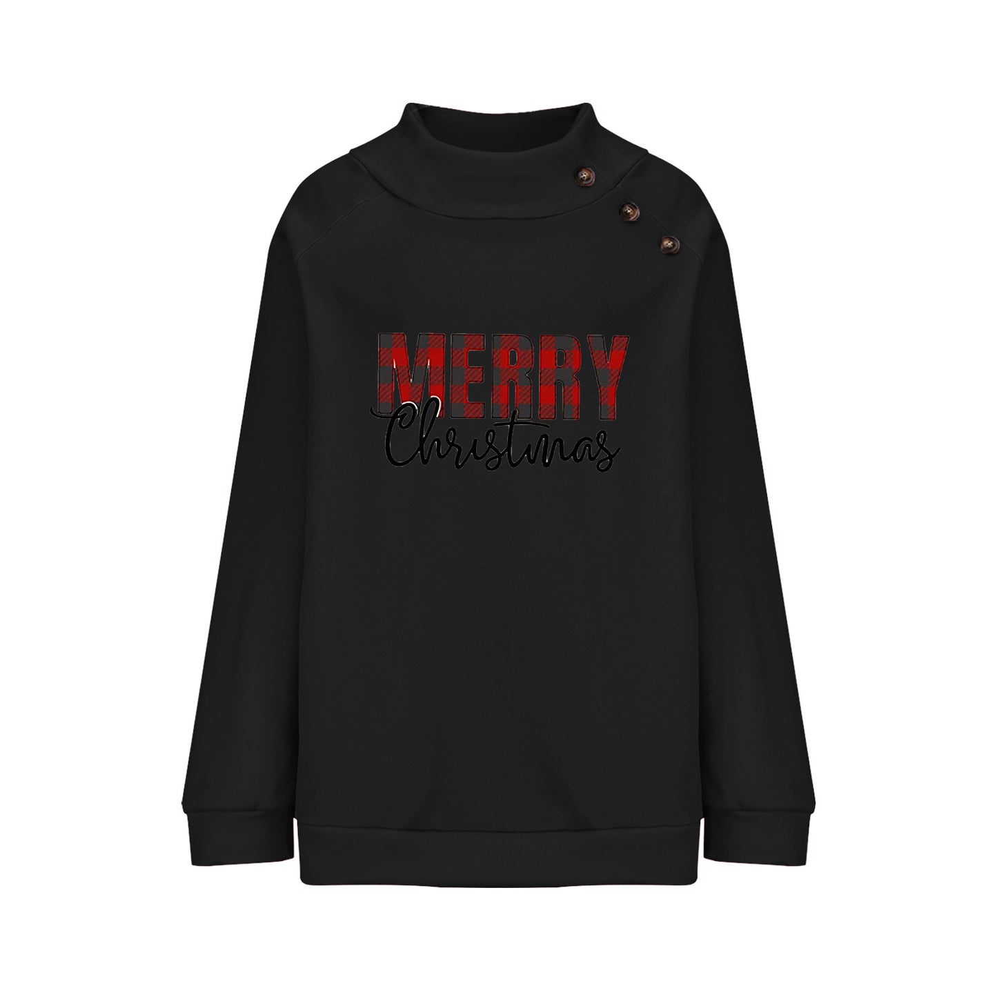 Printed Turtleneck Christmas Letter Loose Sweatshirt Women