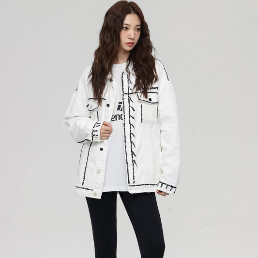 Autumn Men's And Women's Embroidered Denim Coat