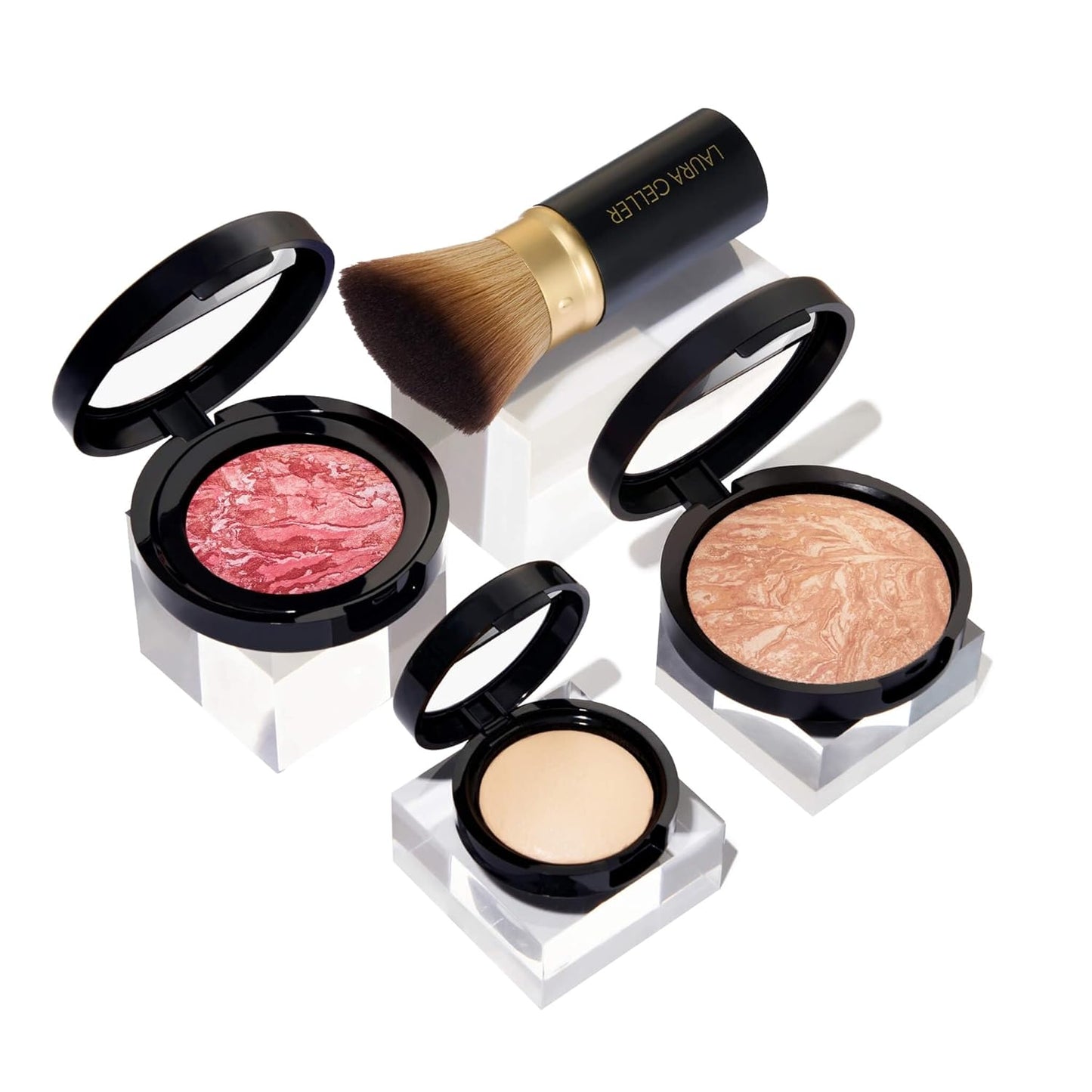 Daily Routine Kit (4 PC): Baked Balance-N-Brighten Foundation, Sand + Retractable Kabuki Brush + Blush-N-Brighten, Tropic Hues + Original Baked Highlighter, French Vanilla