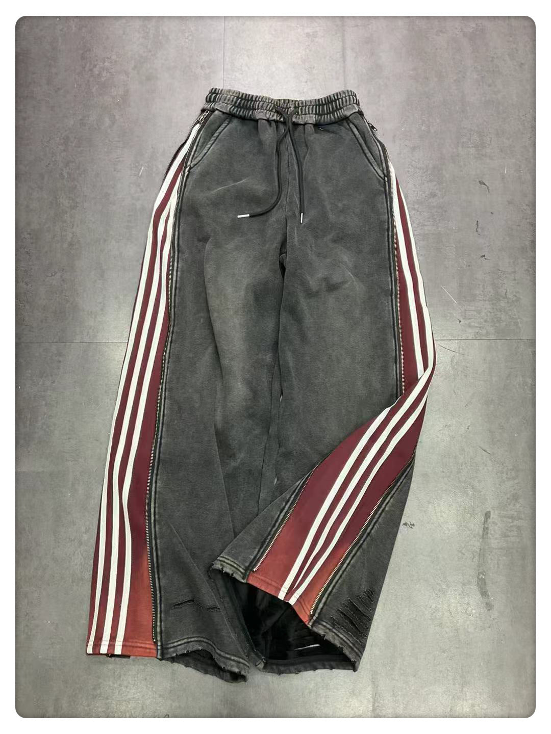 Design Sense Side Zipper Two-way Three Bars Mop Wide Leg Pants