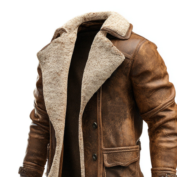 Men's Retro Brown Suede Long Coat Jacket
