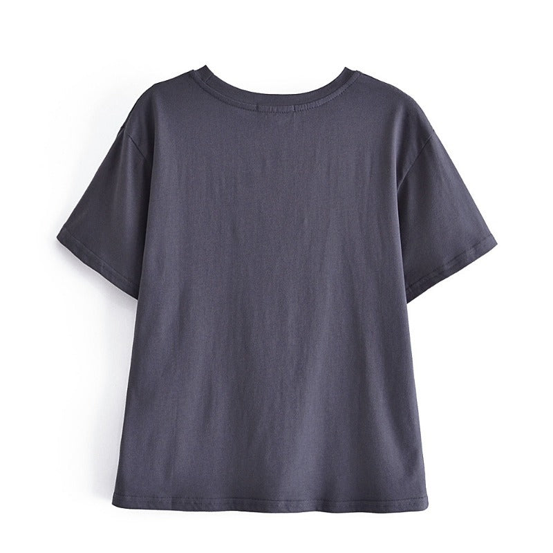 Women's Round Neck Loose Letter Circle Print Short Sleeves