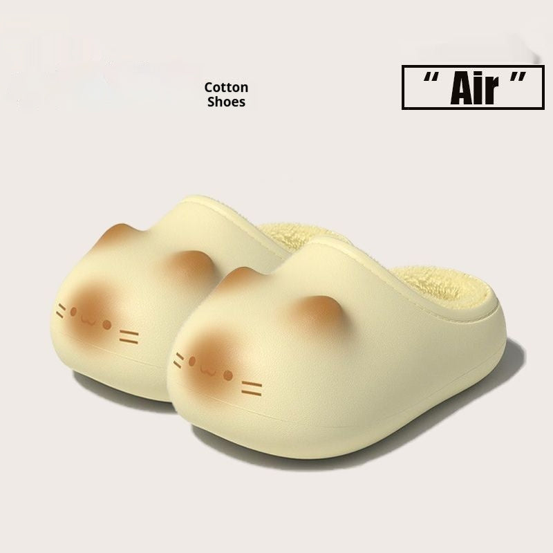 Warm Fleece-Lined Non-Slip Waterproof Adorable Kitty Cotton Slippers For Women