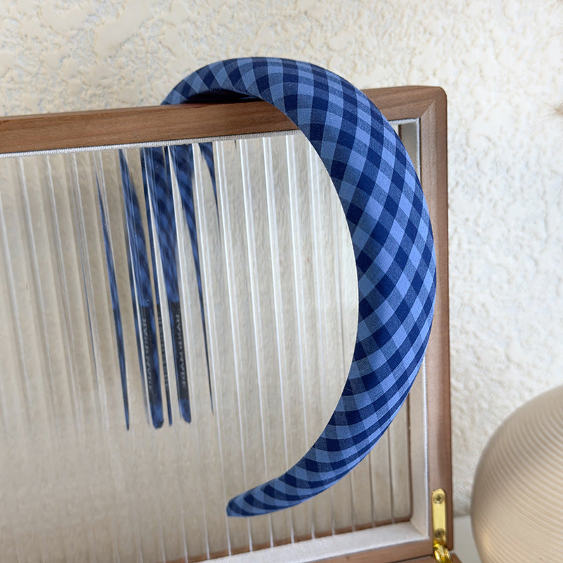 Blue Color Plaid Bow Sponge Headband