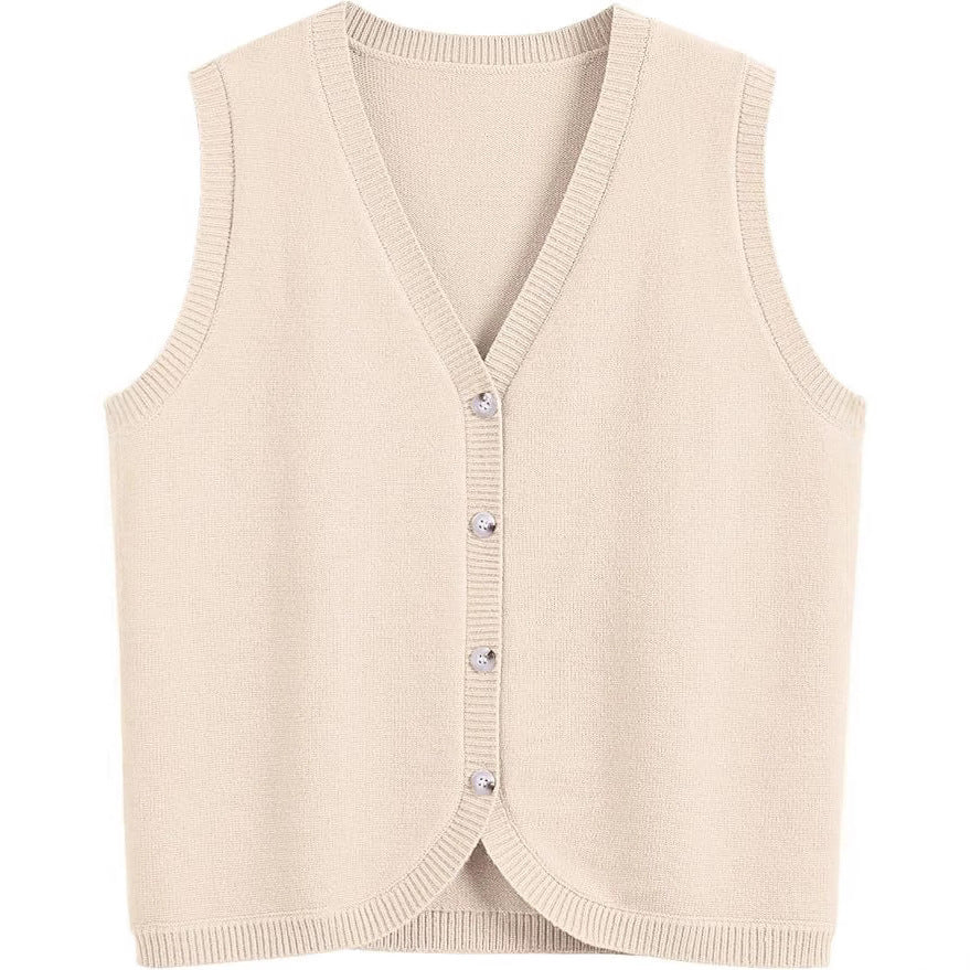 European And American Spring And Summer Women's Vest Buckle V-neck Casual Wear