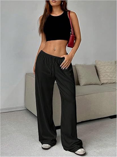 New Multi-pocket Women's Drawstring Waist Wide-leg Pants