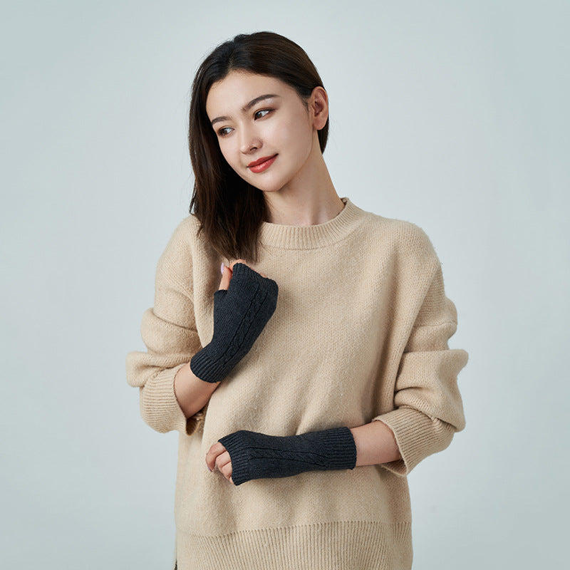 Men's And Women's Wool Thickened Warm Half Finger Gloves