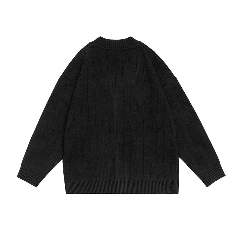 Loose Retro Unique Design Dark Striped Cardigan Jacket
