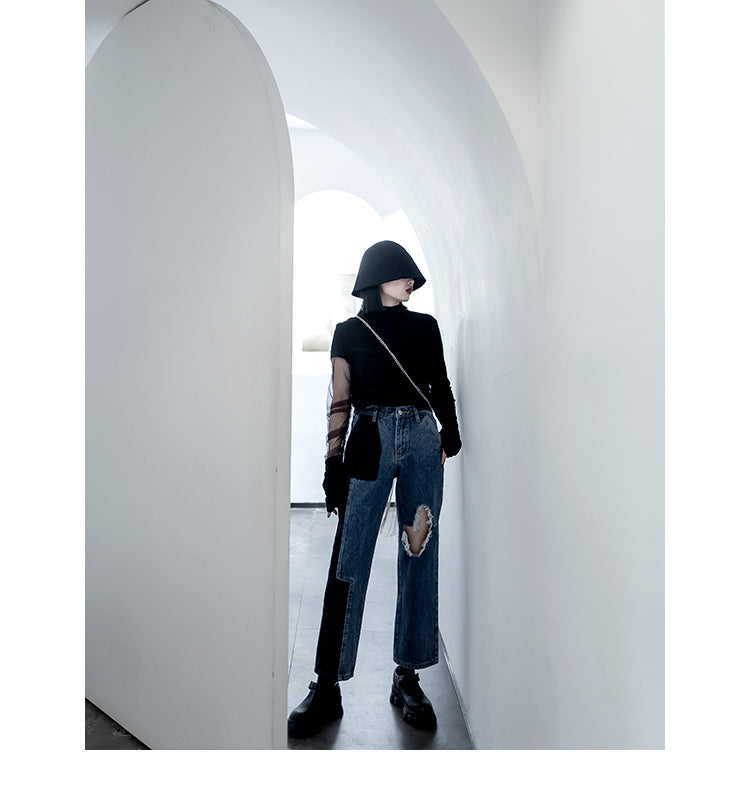 Spring And Autumn Ripped Straight-leg Jeans