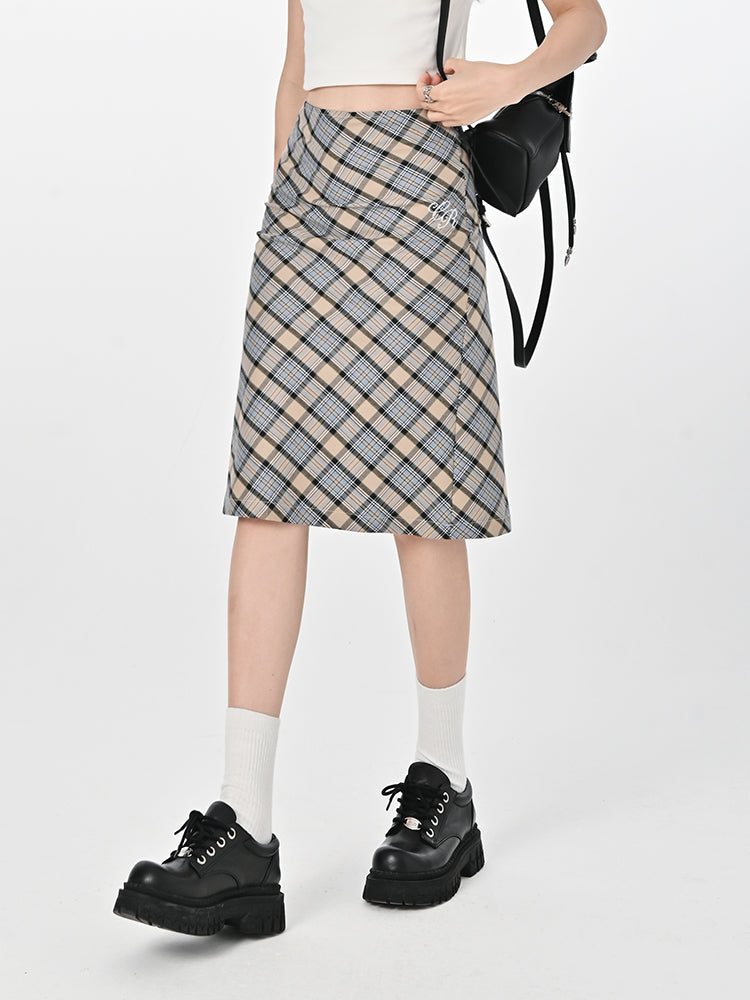 Plaid Skirt Women's High Waist Mid-length Hip Skirt